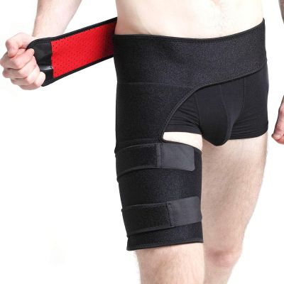 Groin Compression Wrap, Hip Brace, Thigh Compression Sleeve, Adjustable Waist/Thigh Straps and Left/Right Universal, Lightweight, for Pain Relief, Aids Hip Injury Recovery, Reduce Swelling