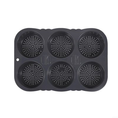 NbgrvB 6 Cavity Silicone Hamburger Bun, Non- Burger Tray Even Baking, Flexible Grey Bakeware 34.5x23.5cm