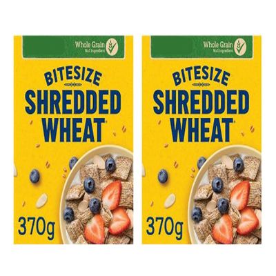 Shredded Wheat Bitesize Whole Grain Cereal, High in Fibre,No Artificial Colours or Flavours, Suitable for Vegans, 370g,Pack Of 2