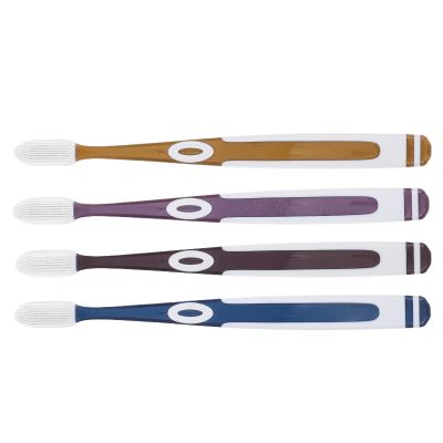 AMUSLESUR Ergonomic Silicone Toothbrush Heads for Adults Soft Nano Bristles 4Pcs Set with Comfortable Handle for Family and Travel