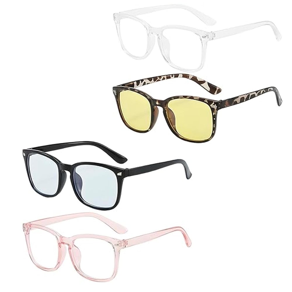 WaaRiuQ Blue Light Glasses, Set of 4 Protective Eyewear with Fashionable Frame Options, Digital Eye Protection for Screen Time, Computer Work and Smartphone Usage