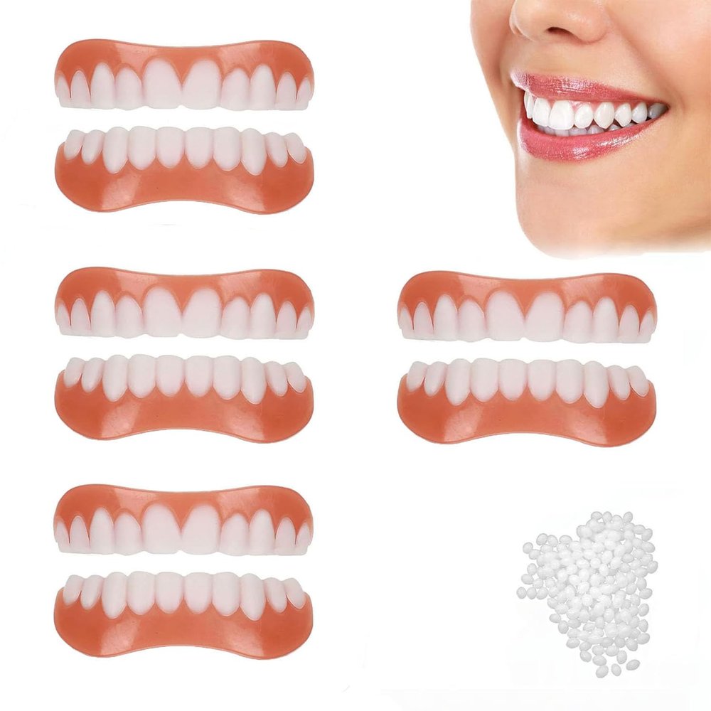 Dentures Cosmetic Dentaduras Temporales Veneers White Dentures for Women Men Comfortable Protect Your Teeth and Regain Confident Smile,4 Pairs