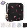 Playexen Period Bag for Teen Girls, Cute Sanitary Napkin Storage Bag, Canvas Menstrual Pad Pouch Tampon Holder for Purse (Black Cherry Bow) view 1