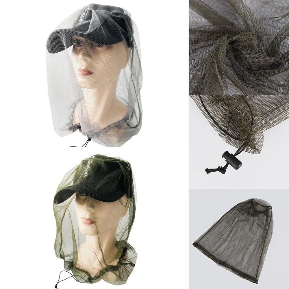 Auratrove Mesh Head Net for Outdoor Protection, Anti-Bug for Camping Hiking Fishing, Black Fine Nylon Netting with Elastic for toggle