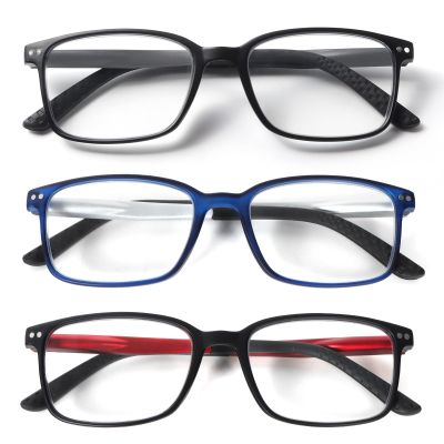 KoKoBin 3 Pack Reading Glasses for Men,Classic Lightweight Blue Light Blocking Computer Readers with Rectangular Frame (3 Pack, 3, x)