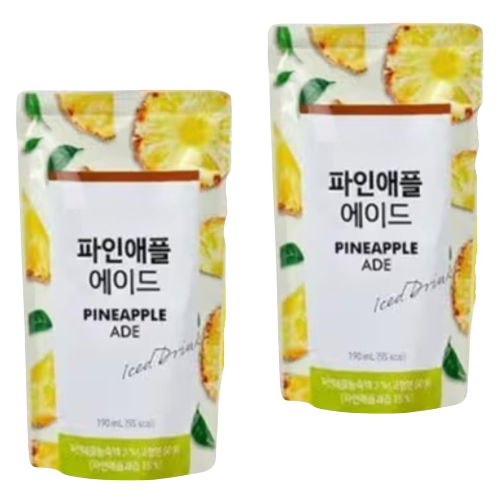 Iced Fruity Drink Pouch Bundle Pack Refreshing Beverages 190ml, 2-Pack | 6 Flavours Variety Set (Blue Lemon, Pineapple, Green Grape, Peach, OmijaHoney Grape Fruit) (Pineapple Ade)