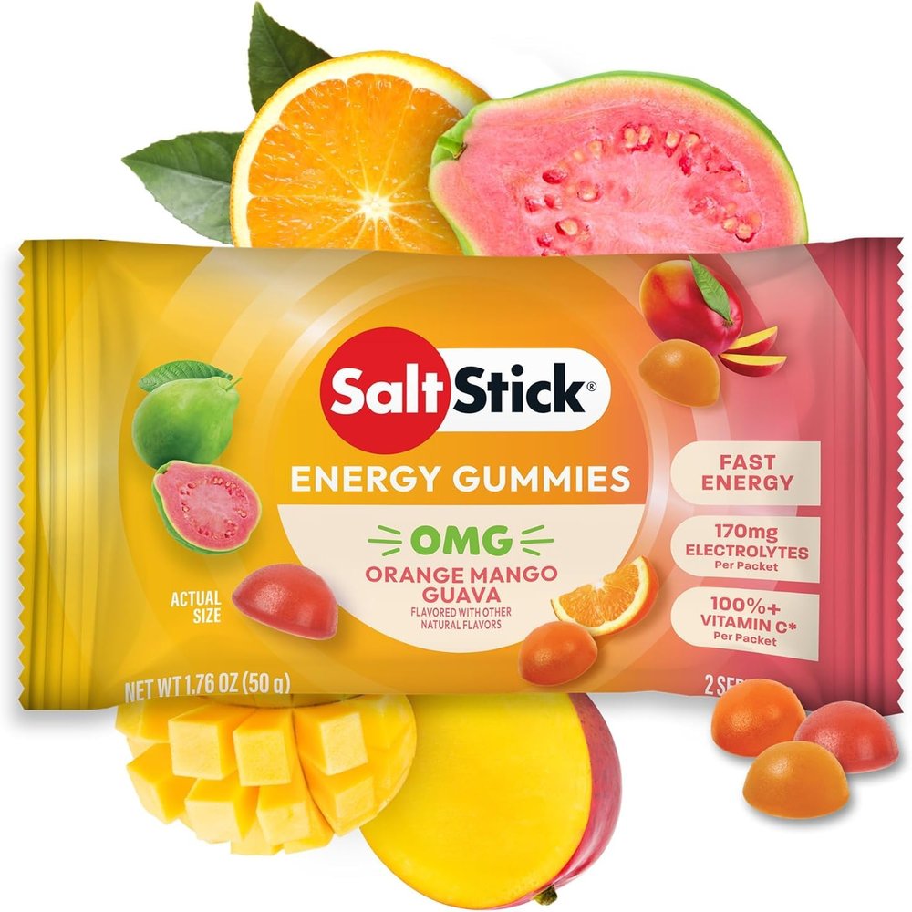 SaltStick Energy Gummies with Electrolytes, Orange Mango Guava Flavor, Easy to Chew Electrolyte Gummies, Energy Chews that Taste Great. 2 Packs, 16 Gummies