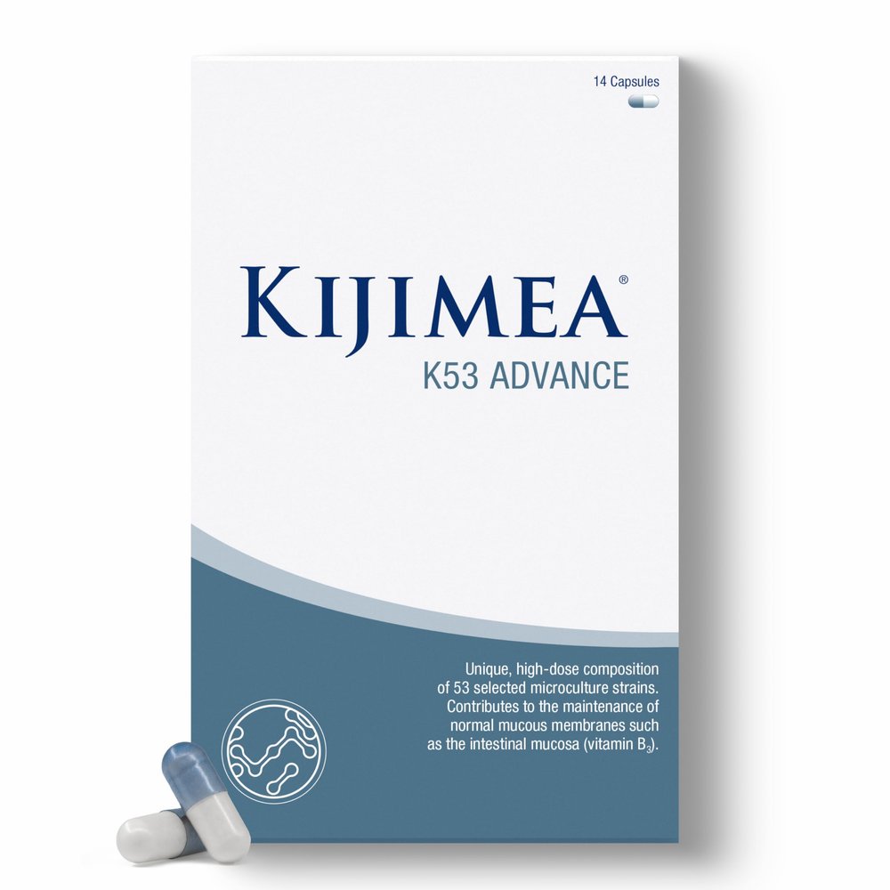 Kijimea K53 Advance High-Dose microculture strains | 53 Strains of Intestinal Bacteria | Enriched with Vitamin B3 and B7 | >500 Billion CFU per Month Pack | Lactose-Free, Gluten-Free | 14 Capsules