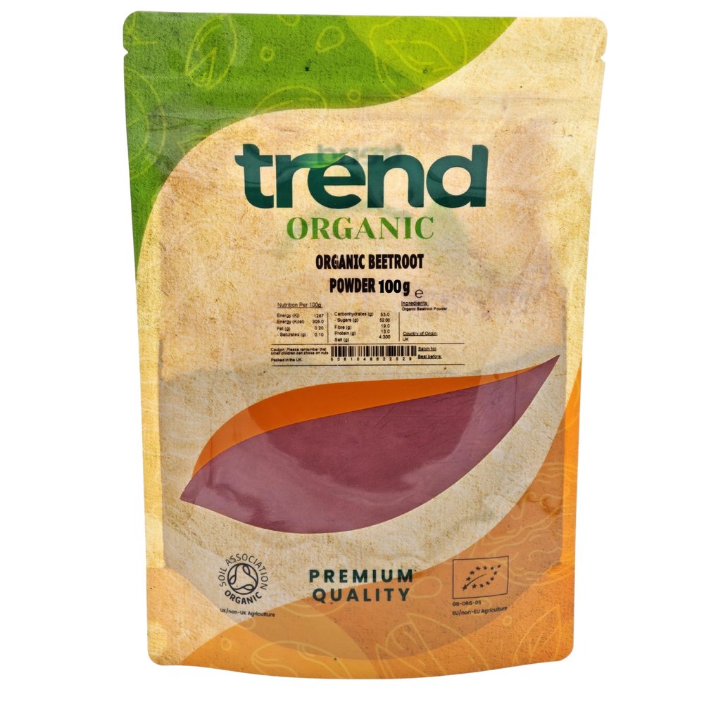 Trend Organic Beetroot Powder 100g 100% Pure Ground Beetroot Certified Organic, Non-GMO, No Additives Natural Food Colouring & Cooking Ingredient Resealable Pouch