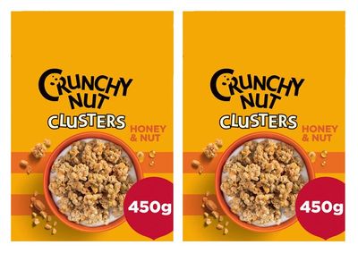 Crunchy Nut Clusters Honey & Nut Breakfast Cereal, No Artificial Colours or Flavours, Vegetarian, 450g,Pack Of 2