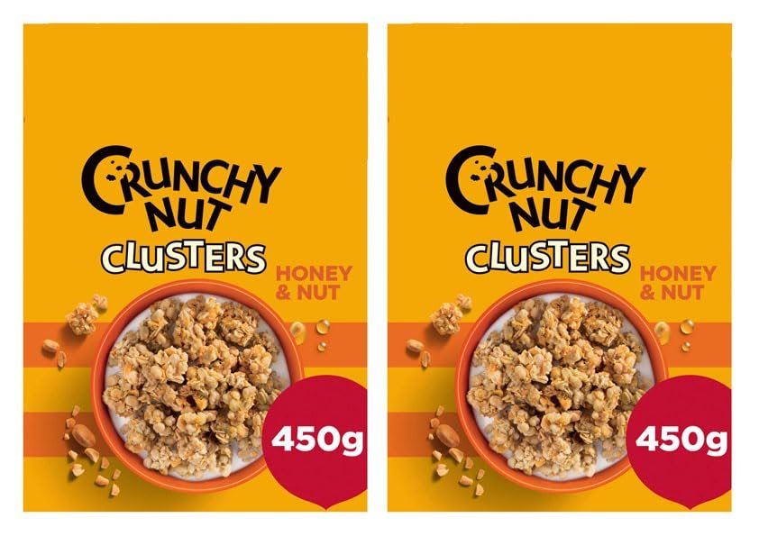 Crunchy Nut Clusters Honey & Nut Breakfast Cereal, No Artificial Colours or Flavours, Vegetarian, 450g,Pack Of 2