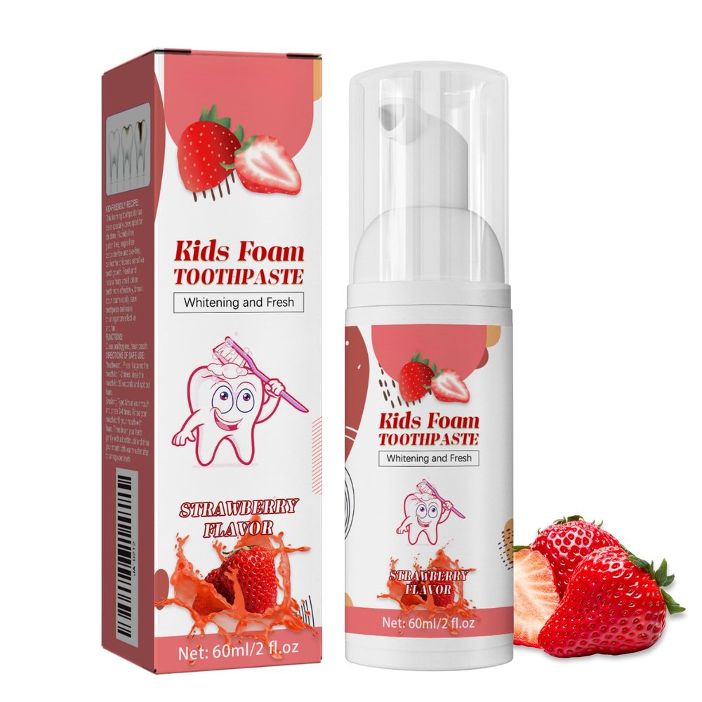 Foam Kids Toothpaste,Mousse Foam Toothpaste,Fruit Flavour for Fresh Breath,Children Whitening Foam Natural Formula Toothpaste for U Shaped & Electric Toothbrush Oral(Strawberry)