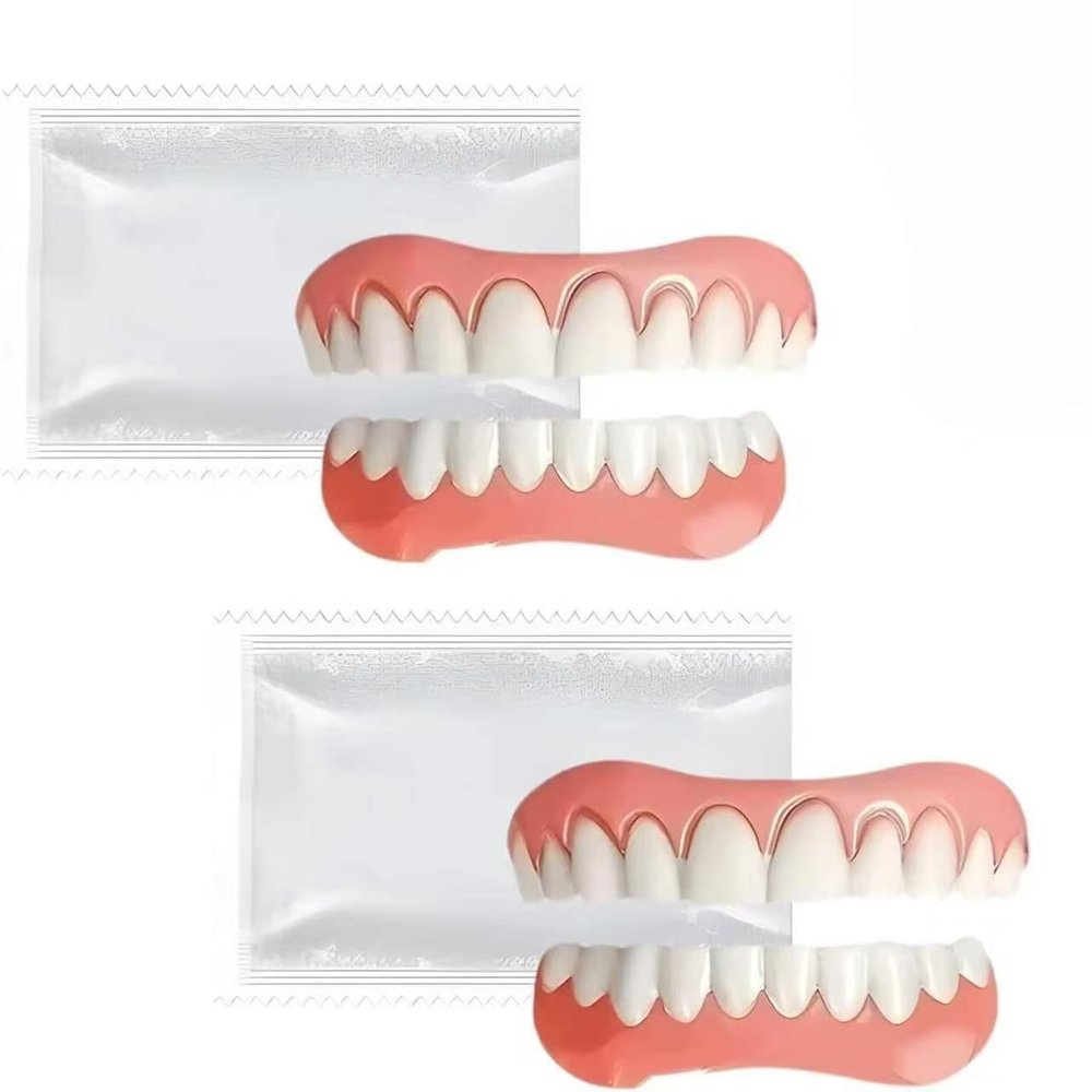 2 Pcs Snap On Veneers Teeth Kit,Silicone Dentures with Gelatin,Instant Natural-Looking Smile,Fit Over Existing Teeth for Men,Women
