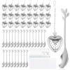 25 Set Bridal Shower Tea Party Favor for Guest Leaf Tea Spoon Heart Shape Infuser Ball for Loose with Thank You Card Organza Bag(Silvery) view 1