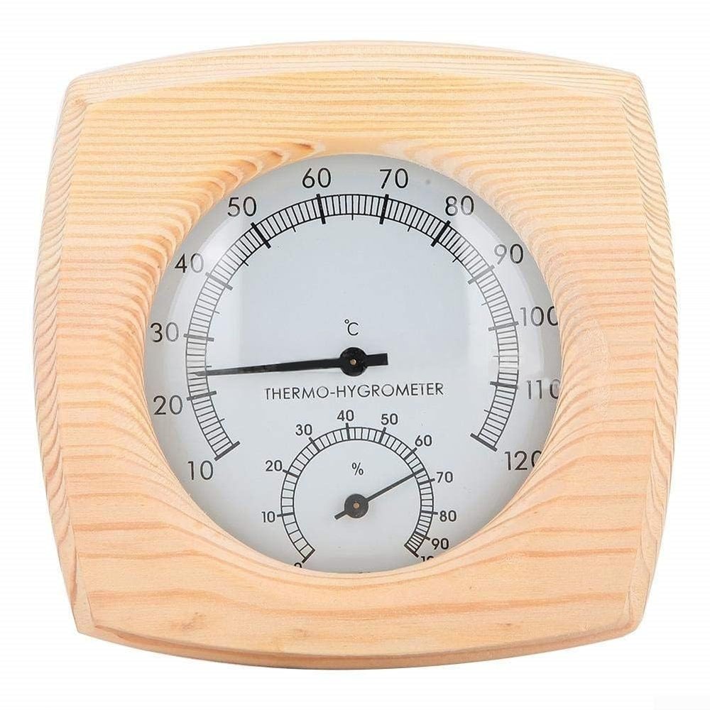 Beatanug Wooden Sauna Thermometer Hygrometer, Wall Mounted Temperature Gauge for High Heat Humidity Monitoring, Classic Wood Finish Accessories for Home