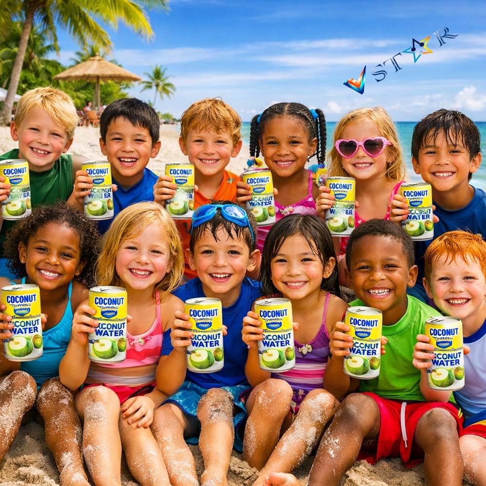 Sun 100% Coconut Water 330ml Pure Natural Coconut Water Drink, Electrolyte Hydration, No Added Sugar, Refreshing Tropical Beverage - Trpl (Pack of 12 330ml Coconut Water Cans)