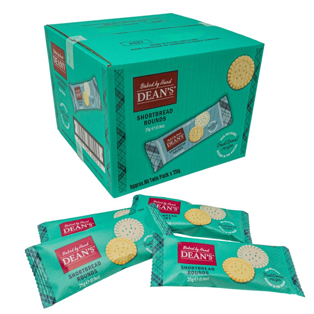 Deans Twin Pack Shortbread Rounds 25g Individually Wrapped Bulk Buy All Butter Shortbread Biscuits Hotel, B&B, Office, Hospital Guest Snacks Perfect with Tea & Coffee (80 Pack)