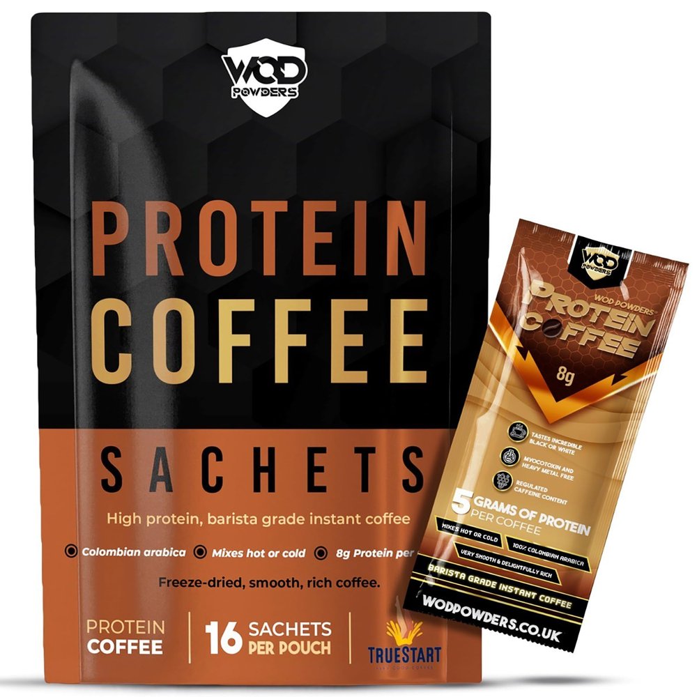 Protein Coffee Sachets - 16 Sachets per Pouch - Barista Grade, Freeze Dried, Grass-Fed Bovine Collagen Coffee TrueStart | Over 5g Protein per Serving - Made by WOD Powders