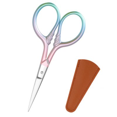 Eyebrow Scissors, Stainless Steel Fine Tip Small Scissors for Facial Hair, Eyebrows, Beard, Nose, Crafting, Sewing, and Travel, 3.5 Inch with Protective Case