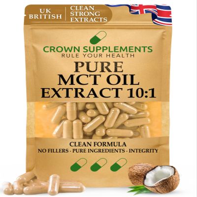 Pure MCT Oil Extract 10:1 Capsules | Coconut Palm Pure C8 & C10 | CocosnuciferaL Premium Coconut MCT Energy Boost | Crown Supplements UK (360 Capsules)
