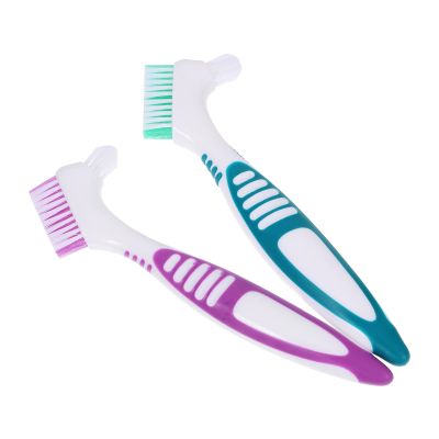 Housoutil 2pcs Denture Care Cleaning Tool Double Sided Use Convenient to Carry Dual Heads Pp Nylon Cleaning Brush Oral Care