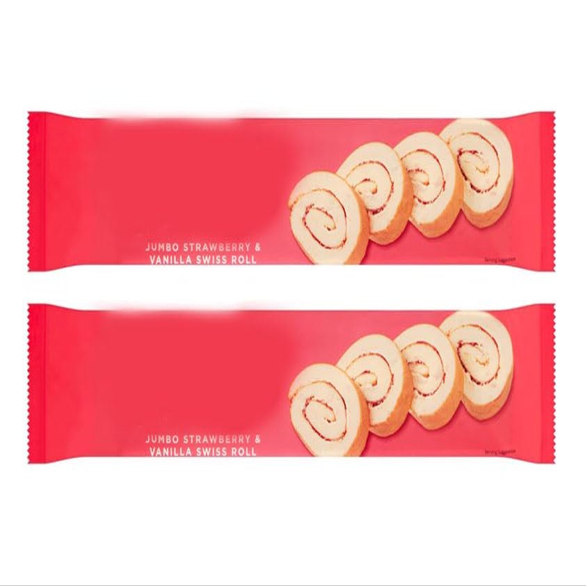 Jumbo Strawberry & Vanilla Swiss Roll, No Artificial Flavours or Colours, Suitable for Vegetarians, 396g, Pack of 2