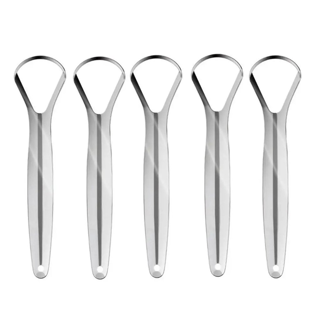1/3/5/10Pcs Portable Single Layer Tongue Scraper Reusable Stainless Steel Fresh Breath Maker(5pcs)