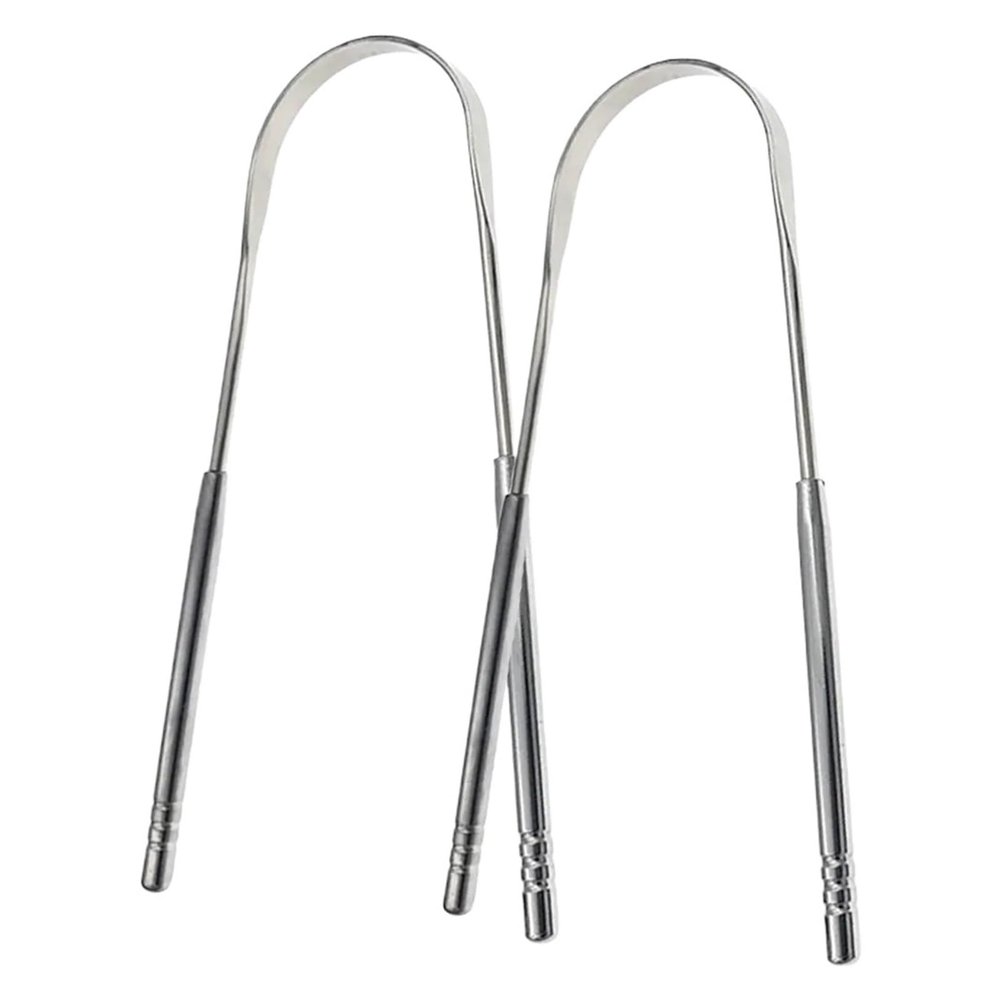 2Pcs Tongue Scraper Set Stainless Steel Surface Portable Cleaner