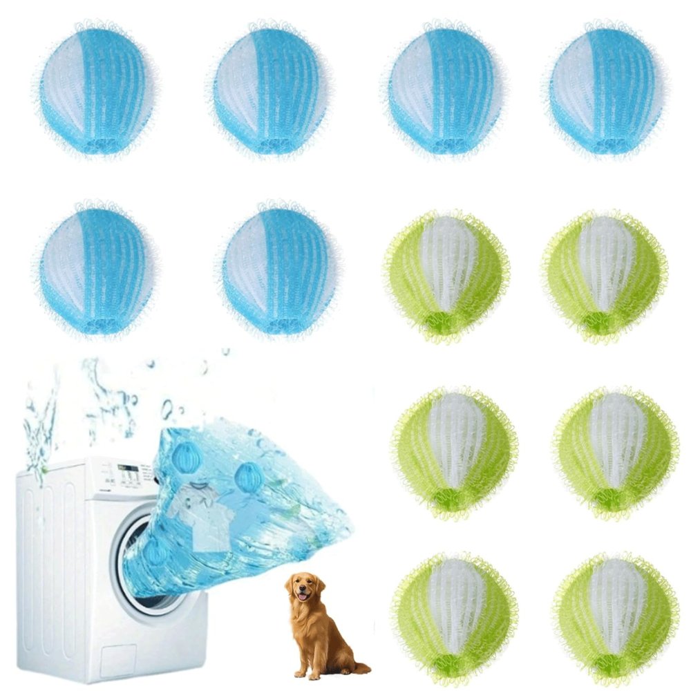 12PCS Pet Hair Remover Washing Machine, Reusable Laundry Balls for Dog & Cat Hair, Lint Catcher for Laundry, Pet Hair Dissolver for Clothes, Bedding & Blankets - Effective Fur Remover