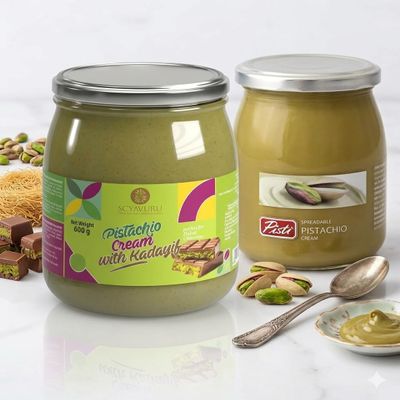 Harrissen Select Pistachio Cream Spread Bundle Sicilian Pistachio Cream & Pistachio Cream with Kadayif Premium Italian Pistachio Dessert Spread Pistachio Spread 2 x 600g Jars