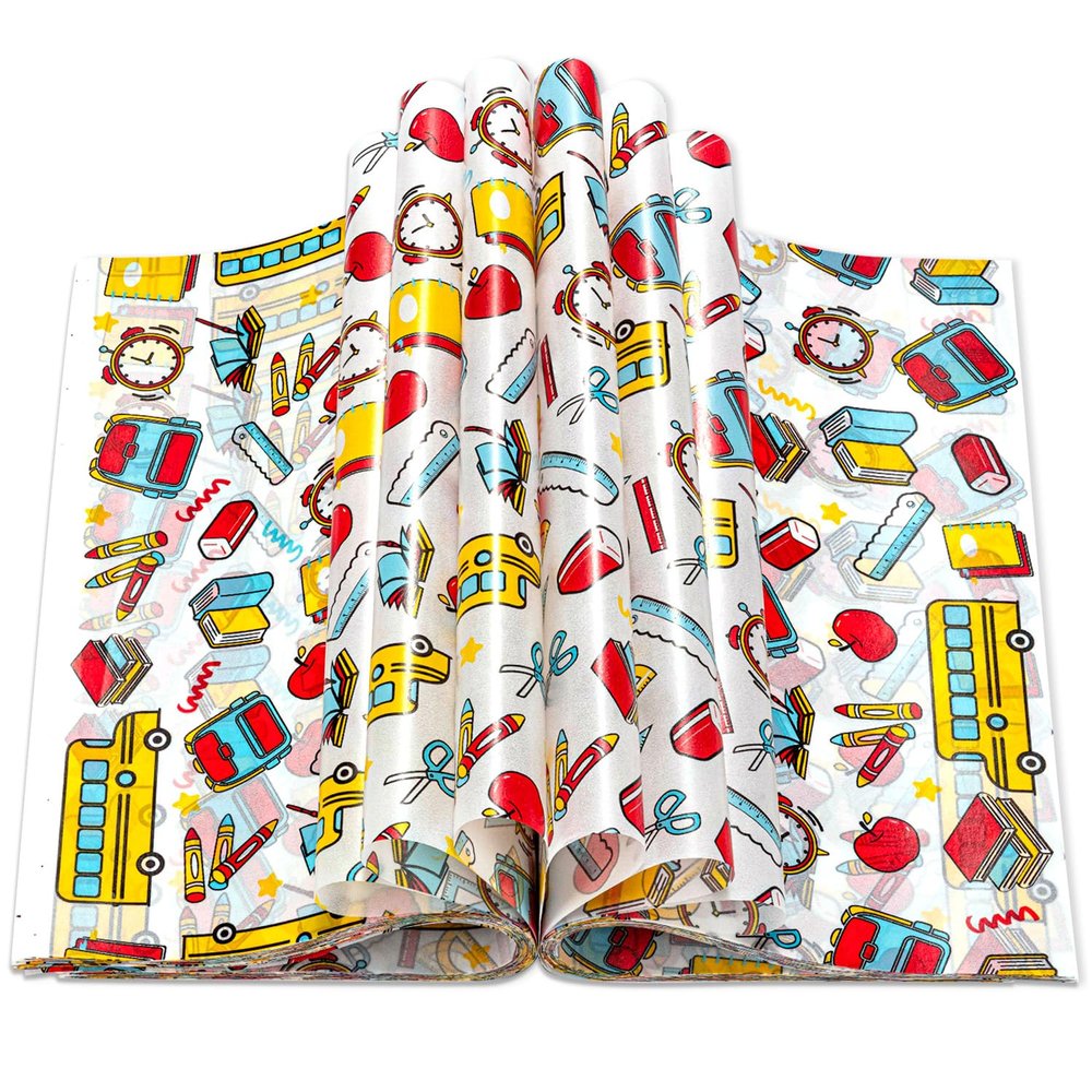 200 Pcs Back to School Wax Paper for Food, Wax Paper Sheets Deli Paper Sandwich Wrap Candy Wraps, Waterproof Oil-proof Picnic Basket Liners with Stationery Pattern for Kitchen Handmade Food