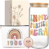 Jars Nova 40th Birthday Gifts for Women | Personalized 40th Birthday Gift Set - 16oz Glass Tumbler, Cosmetic Bag & Compact Mirror | Turning 40 Presents for Wife, Bestie, Sister, Friend view 1