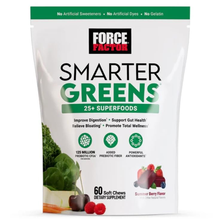 Force Factor Superfoods Greens, Summer Berry, 60 Individually Wrapped Softchews