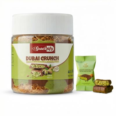 Dubai Crunch Pistachio Chocolate Spread with Crispy Kataifi 150g + 13g Pistachio Chocolate Bite Creamy Pistachios & Hazelnut Cocoa Spread, Crunchy Kadayif for Breakfast & Desserts