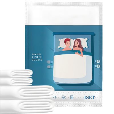 Disposable bed sheets, duvet covers, and pillowcases; hotel four-piece sets; travel bedding; thickened design; stain resistant; portable and easy to carry.
