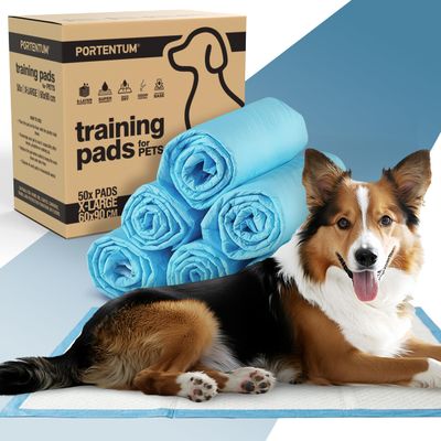 PORTENTUM Puppy pads 90x60 cm 50 pack 6 layer super absorbent leakproof with odor control Puppy training pads disposable
