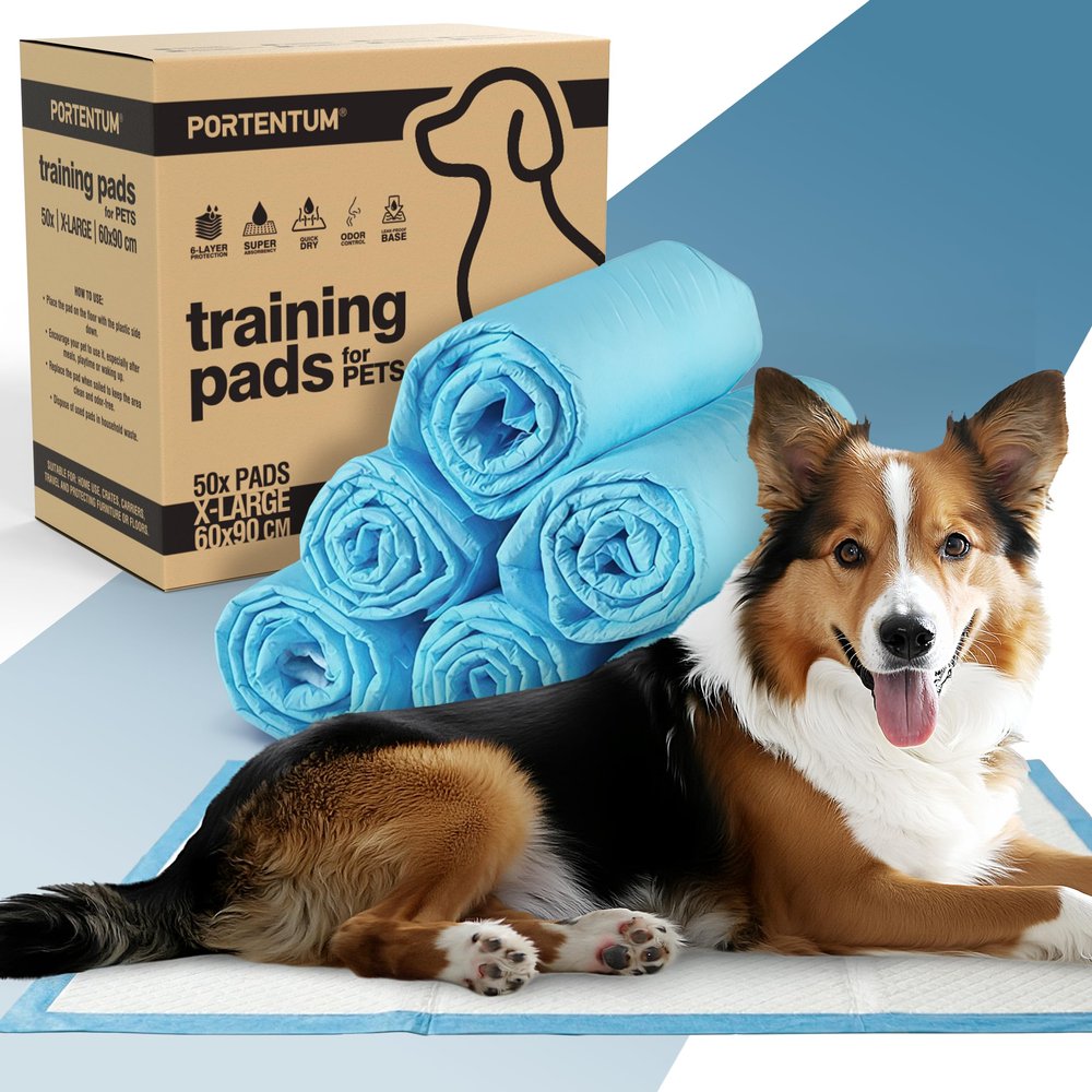 PORTENTUM Puppy pads 90x60 cm 50 pack 6 layer super absorbent leakproof with odor control Puppy training pads disposable