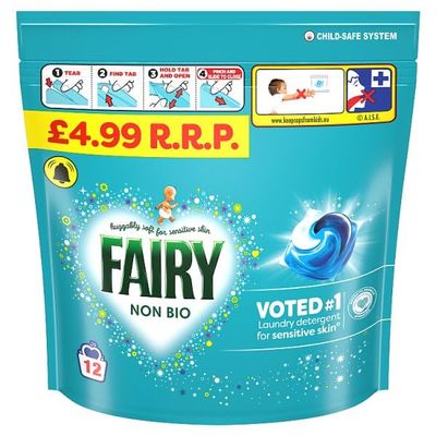 5x Fairy Non Bio Washing Pods 60 Washes Washing Machine Capsules 5x 12 (20.6g)