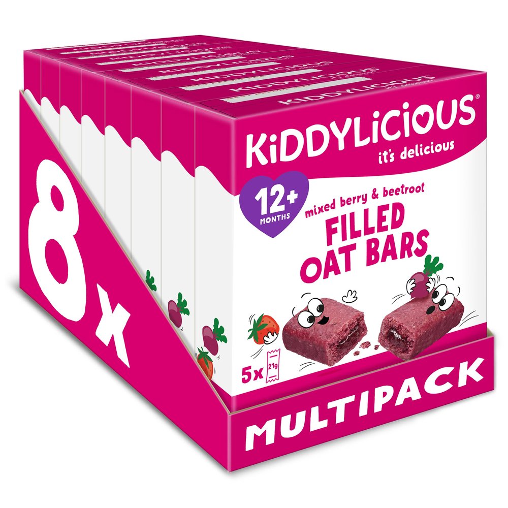 Kiddylicious Mixed Berry & Beetroot Filled Oat Bars, Soft FruitFilled Snacks for Toddlers, Source of Calcium, Individually Wrapped Bars - 40 pack
