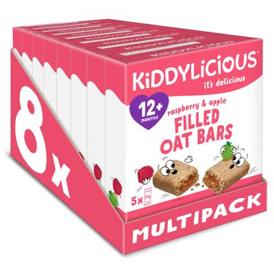 Kiddylicious Raspberry & Apple Filled Oat Bars, Soft FruitFilled Snacks for Toddlers, Source of Calcium, Individually Wrapped Bars - 40 pack