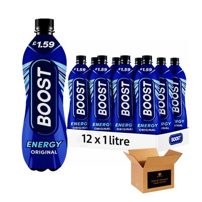 Shopior Energy Drink Sparkling Gluten Free Vegan Low Calorie Fizzy Drink | Refreshing Carbonated Drink for Sports, Work, Study & Everyday Hydration (Boost Energy Original - 1Litre x 12 Pack)