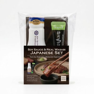 Elevate your Meat & SteakArtisan Barrel-Brewed Soy Sauce Finely Chopped Fresh WasabiPremium Umami Gift Set