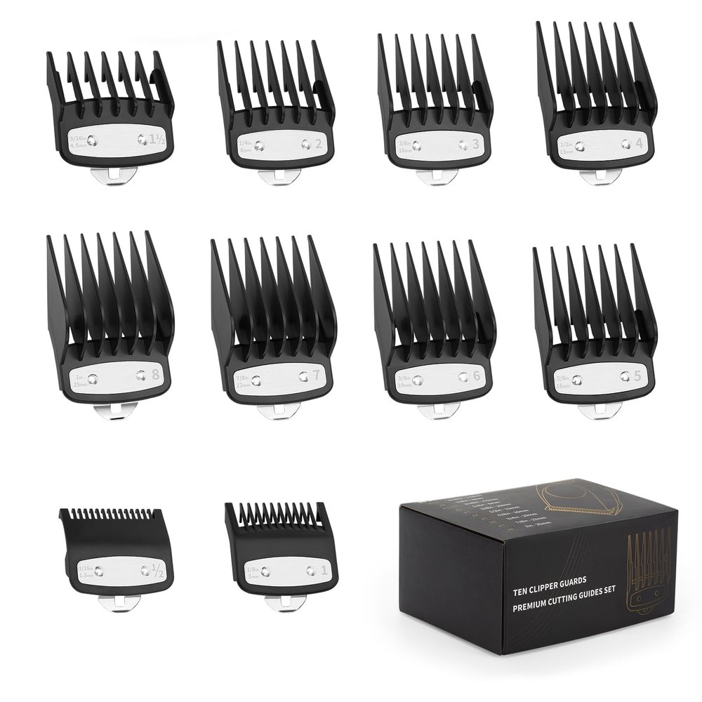 Clipper Guards for Wahl Clipper with Metal Clip, Cutting Guides Accessories from 1/16to 1, Fits Most Full Size Wahl Clippers Trimmer (10PCS, 1.5mm to 25mm, Black)