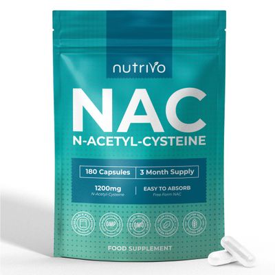 Nutrivo NAC Supplement (N-Acetylcysteine) 1200mg Per Serving | 180 N Acetyl Cysteine Capsules - 3 Month Supply | Free Form, Non-GMO, Gluten Free | Made in UK