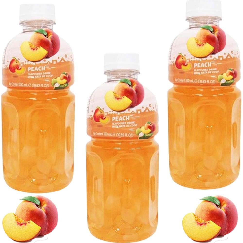 Flavoured Nata De Coco Drink 320ml Refreshing Fruit Juice Drink, Select Your Flavour, Perfect Summer Beverage, Sweet Ready to Drink - mgg (3 x Bottle, Coco Drink Peach)