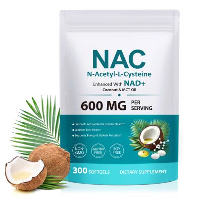 NAC Supplement Softgels, 300 Count N-Acetyl Cysteine Supplement with NAD+, Coconut & MCT Oil, Antioxidant & Cellular Health Support, Normal Liver Function Non-GMO, Gluten Free
