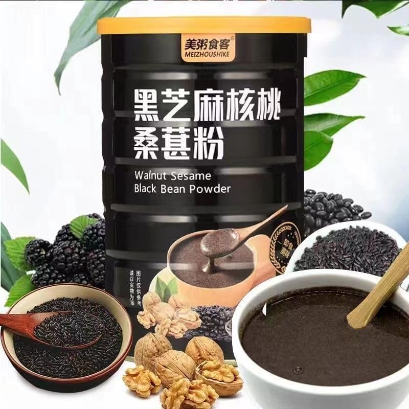Black Sesame Walnut Mulberry Powder (500g/can) Healthy Nutritious Breakfast Porridge,Convenient Instant Meal Replacement Porridge,Dim Sum,Snack Food,Delicious Chinese Snack Gift (1can)