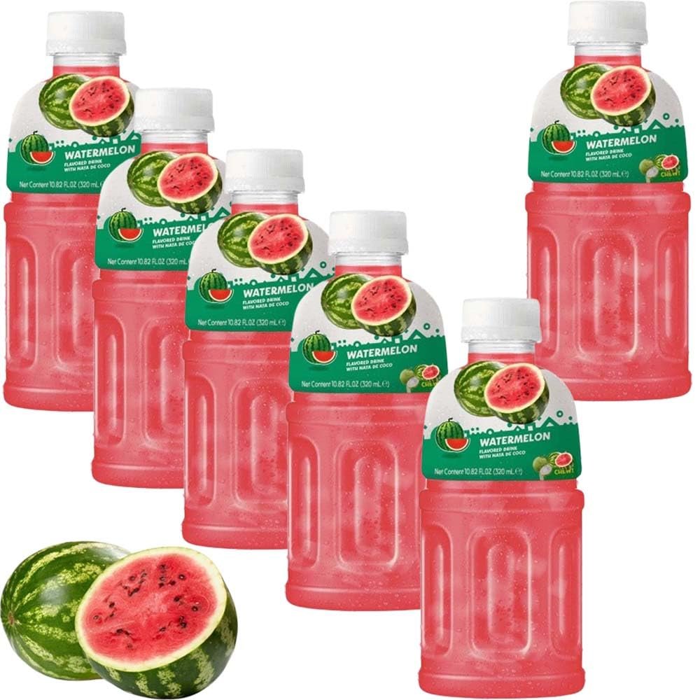 Flavoured Nata De Coco Drink 320ml Refreshing Fruit Juice Drink, Select Your Flavour, Perfect Summer Beverage, Sweet Ready to Drink - mgg (6 x Bottle, Watermelon Flavour Drink)