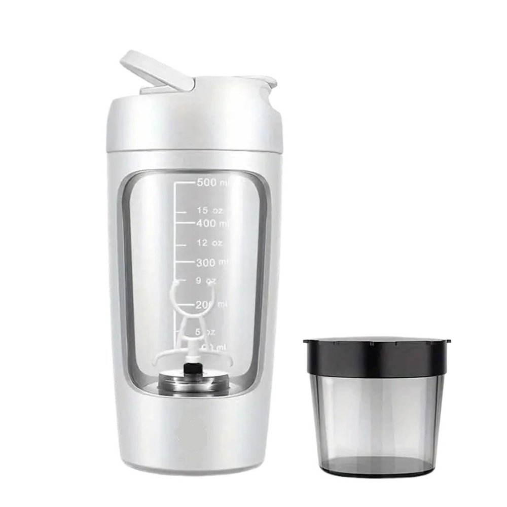 500ML Protein Powder Mixing Cup Automatic Shaker Bottle Mixer Shake Milk Coffee Blender Kettle fro Gym Outdoor(White)