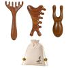 4 PCS Head Massage Tools, Wooden Scalp Massager, 3 Different Massagers and Storage Bag, Portable Head Massage Tools for Relaxation and Tension Relief, Natural Wood Material view 1